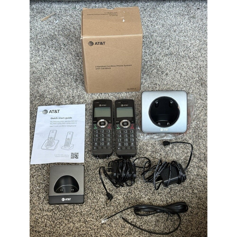 AT&T GL2101-2 DECT 6.0 Cordless Phone 2-Handset Graphite Call Block Caller ID